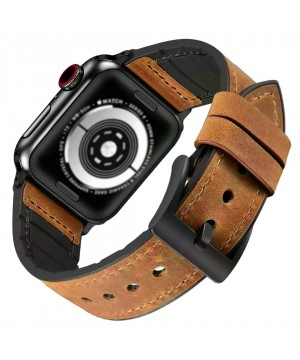 Curea piele si silicon Apple Watch 8/7/6/5/4/3/Ultra, Display 49/45/44/42 mm, Maro Crazy, BEYOND Watch (BAA04L) oferit de magazinul Japora