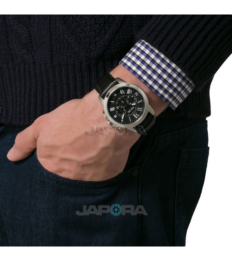 Ceas barbatesc Fossil FS4812 Grant Chronograph Leather Watch Black (FS4812) oferit de magazinul Japora